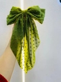 Green oversized bow hair clip with 3D polka dot texture and long ribbon tassels - Polka Dot Dark Green