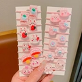 Cute pink elastic hair ties with rabbit, mushroom and strawberry resin charms for kids - Strawberry Rabbit Set