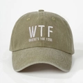 Army green washed cotton baseball cap with WTF WHERE'S THE FOOD white embroidery - One Size / Khaki
