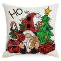 Christmas pillowcase with gnome and gingerbread man print on linen style fabric - 45x45CM (No Core) / 3603-4 Gnomes Ho Ho Ho