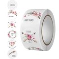 Roll of floral boho Thank You stickers with six unique circular patterns and clear text - Bohemian Style