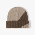 Berretto in maglia a coste bicolore beige e marrone scuro con doppio strato caldo - Taglia unica / Cachi Marrone