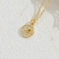 Gold star disc necklace with sparkling cubic zirconia on a minimalist thin chain - Round Plate Star Style (XL2433) / Gold