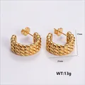 Gold braided texture C-shaped stainless steel earrings in 17mm x 21mm size - Amleh008