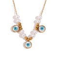 Collana malocchio placcata oro 18K con perline di turchese e perle finte da donna - Stile Oro-Perla Sintetica