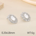 Silberne ovale Ohrstecker mit klarem Schmuckstein und kleinem Perlenbesatz - Ovaler Edelstein Perle Stil (KE115934-KFC) / Silber