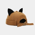 Gorro miki de lona marrón con lindas orejas de gato y hebilla de metal ajustable - Camel Liso