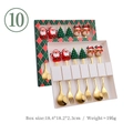 Christmas 6-piece golden cutlery set with festive Santa and tree icons in a gift box - No.10 - 6PCS Green Box Set / Gold