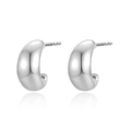 Minimale S925 Sterling Silber C-Form Ohrstecker mit poliertem Kuppel-Design - Weißgold-Farbe