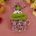 Handmade crochet monster key pouch with red stripes and large green sausage lips - Wine Red Wool Style