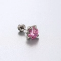 Silver dragon claw ear stud with a pink round cubic zirconia stone and screw back - 3mm Stone (Single) / Pink
