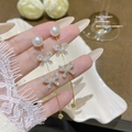 Elegant gold bow earrings with white pearl and long tassel chains for women - Pearl Bowknot Chain (E0365)