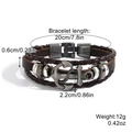 Brown multi-layer leather bracelet with vintage silver anchor charm and size annotations - Coffee Leather Anchor