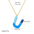 Dopamine style letter U capsule pendant necklace with blue drip oil enamel in gold finish - Letter U