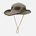 Detail of khaki outdoor sun hat with bohemian woven band and adjustable chin strap - M (56-58cm) / Beige