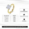 Size chart for 925 silver ring featuring 8A princess cut cubic zirconia specifications - Square Zircon LZR38-Gold-3ct