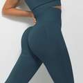 Dark teal seamless high-waisted yoga pants with scrunch butt and side mesh details - Teal