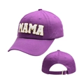 Vue détaillée de la casquette violette en coton avec broderie MAMA et boucle en métal réglable - Violet