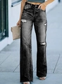 Jean large gris foncé pour femme avec détails déchirés usés et coupe à taille haute - S / Noir
