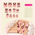 Pink French long square press-on nails set with red hearts and white floral details - Burgundy Red 3D Heart French Style - Boxed (1XA2-13839)