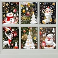 Christmas static window stickers featuring Santa, reindeer and snowman on a glass pane - Set of 6 BQ431+(433-437)