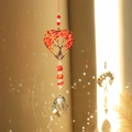 Tree of Life heart crystal suncatcher with red stones and prism for window decor - Red Coral Heart