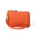 Monedero elegante de cuero naranja con textura litchi y correa de mano con cremallera - Naranja