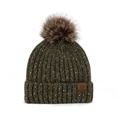Bonnet en maille vert foncé avec pompon moelleux et écusson décoratif flocon de neige - Taille unique / Vert Armée