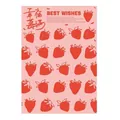 Pink Christmas wrapping paper with red strawberry pattern and Best Wishes text - Happy Strawberry / 37x57cm