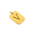 Titanium steel square pendant featuring hollow letter V in golden finish - Letter V (V-Pendant)