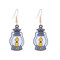 Spooky vintage kerosene lamp earrings with yellow enamel finish and gold hooks - Vintage Oil Lamp
