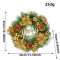 Ghirlanda di Natale dorata 35cm con scritta Merry Christmas e aghi di pino - Diametro 35cm / Oro