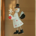 Hanging iron snowman Christmas ornament with black hat and white snowflake detail - Angel Snowman
