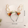 Brown antler headband with red pom-poms, pine needles, and golden deer charm decoration - Bell & Reindeer (LED Light)