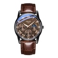 Luminous chronometer watch for men with brown leather strap and rose gold Roman numerals - Brown Strap Black Case Rose Dial