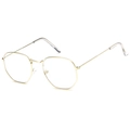 Detailed side view of thin golden metal octagonal geometric spectacle frames - Gold Frame Clear Lens