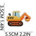 Detailed embroidery patch of a yellow excavator with size dimensions 5.5cm by 3.5cm - Excavator
