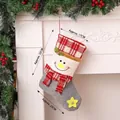 Christmas snowman gift stocking with red plaid accents and star button detail - Medium Linen Sock - Snowman