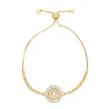 Bracciale regolabile placcato in oro con ciondolo a croce e zirconi bianchi incastonati - Pendaglio Croce Rotonda / Oro