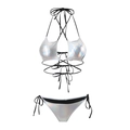 Bikini laser olografico argento con spalline avvolgenti e slip con lacci laterali - Argento / S