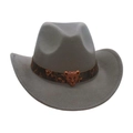 Grey wool cowboy hat with vintage brown belt and rose gold leopard head buckle - Adult [56-58cm] / Gray