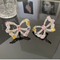 Boucles d'oreilles nœud en zircon avec pierres précieuses roses, jaunes et violettes - Boucles d'Oreilles Nœud Ajouré Multicolore (Grand)