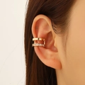 Minimalist double-layered gold ear cuff with zircons, worn on ear in a chic style - Gold Double Layer Smooth Pave Style (2278)