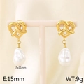Pendientes de nudo dorado con perla barroca, medidas 15x11mm y un peso de 9 gramos - Nudo de Corazón con Perla Grande (KE115979-GC) / Dorado