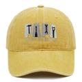 Detailed view of yellow washed cotton baseball cap with PAPA embroidery and tools - Yellow