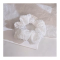 White textured checkerboard hair scrunchie made of premium pleated fabric for women - 1043E White Puff Gauze Checkerboard