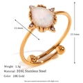 18K gold plated stainless steel open ring featuring a pear-cut white opal stone - Adjustable Water Drop Artificial Opal Ring - Gold White