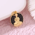 Ciondolo Buddha dorato con rilievo e pavé nero per creazione di gioielli fai-da-te - Budda d'Oro (H-7340)