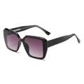 Square black frame sunglasses with trendy purple gradient lenses and bold temple design - Black Frame Gradient Purple Lens