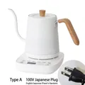 Minimalist white electric gooseneck kettle with wood handle and 100V Japanese plug - Type A White Wood Grain Handle JP Plug 100V